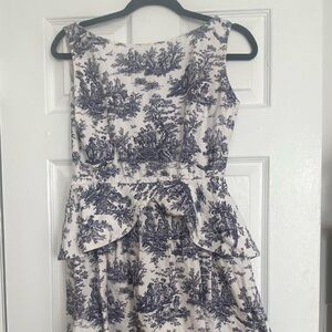 White and Blue Toile de Jouy Dress